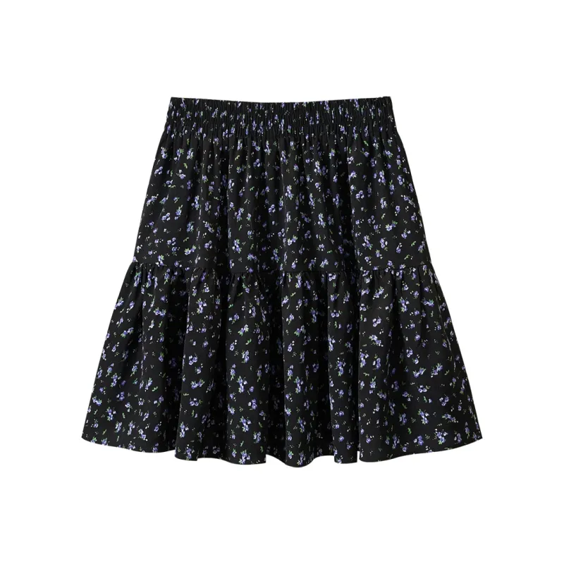 TOUCH Casual Short Skirts Women's Black Purple Flower-1