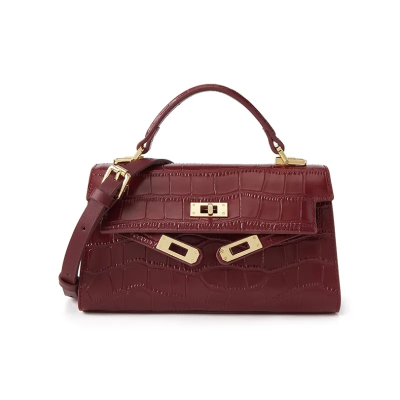 ELLE Crocodile Pattern Cow Leather Handbag Women's Multicolor-5