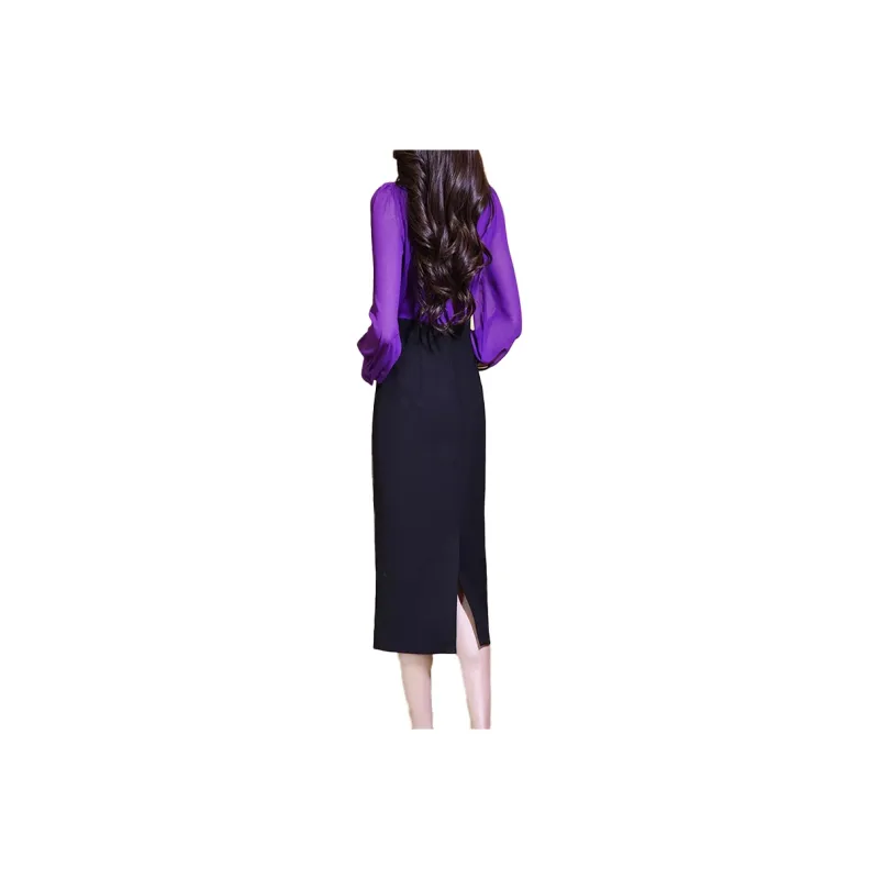 Mapping Long Sleeved Dresses Women's Purple-1