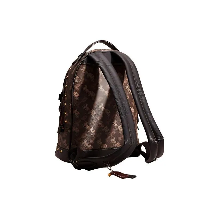 COACH Barrow Printed Coated Canvas With Polished Pebbled Leather Backpack Medium Size Women's Brown Black-1