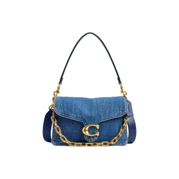 COACH ChainTabby Denim One Shoulder Handbags Medium Size Women's Dark Blue