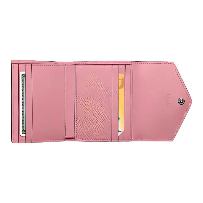 COACH Cross Grain Leather Card Holder, Coin Purse, Wallet Trumpets Women's Pure Pink-1