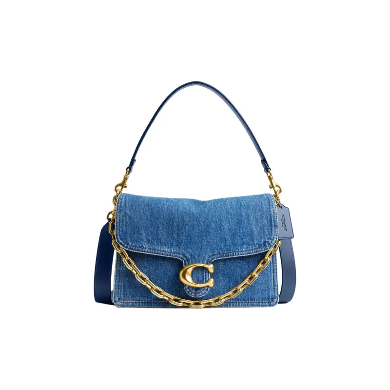 COACH Denim Shoulder Bag Tubas Women's Brass & Dark Blue-0