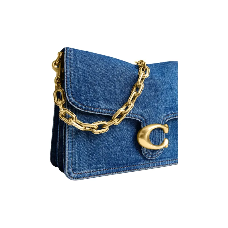 COACH Denim Shoulder Bag Tubas Women's Brass & Dark Blue-4