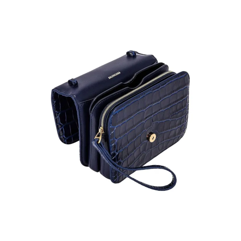 Balenciaga Crocodile-Embossed Calfskin Handheld Shoulder Bag Crossbody Bag Women's Navy-4