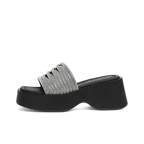 RED DRAGONFLY PU Polyurethane Rhinestone Slip Resistant Abrasion Resistant Slide Slippers Women's