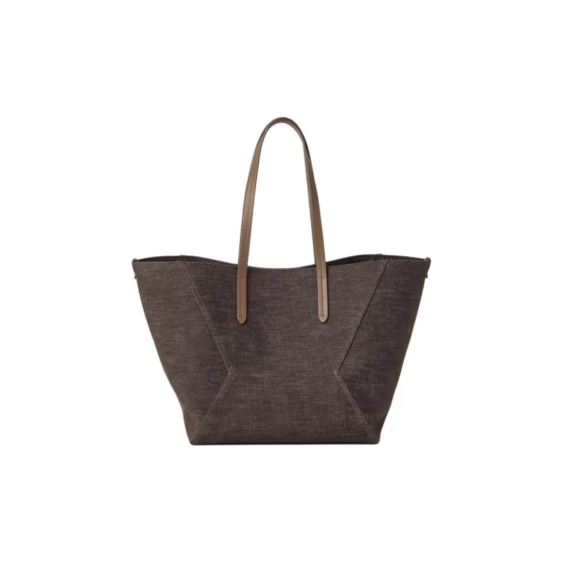 Brunello Cucinelli Cotton Tote Bag Shopping Bag Shoulder Bags Women's Chocolate-2
