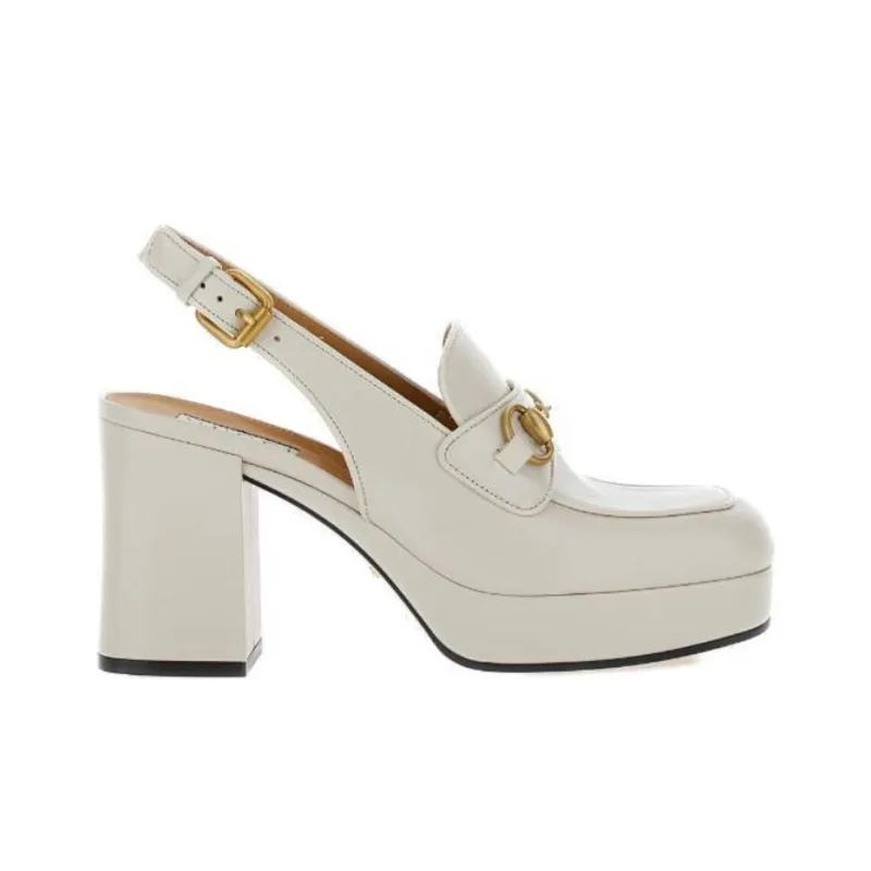 GUCCI Block Heel High Heels 9cm Women's White-1