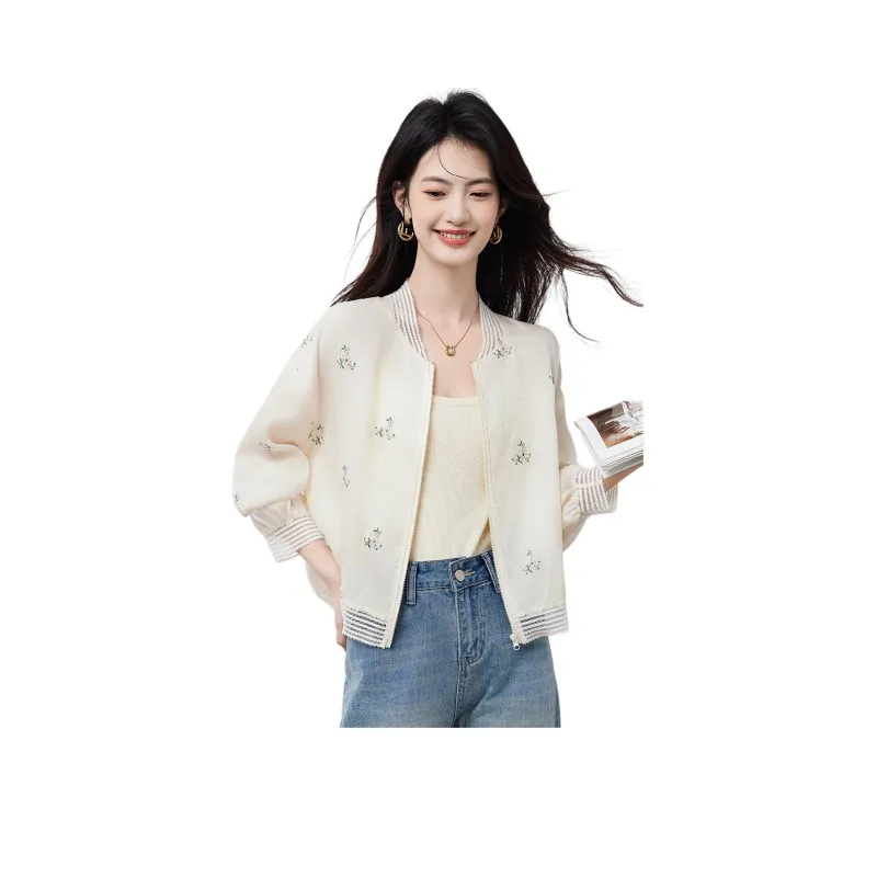 XINFEIYU Baseball Jacket Women's Beige-1