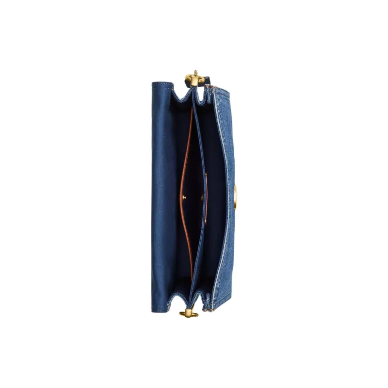 COACH Denim Shoulder Bag Tubas Women's Brass & Dark Blue-2