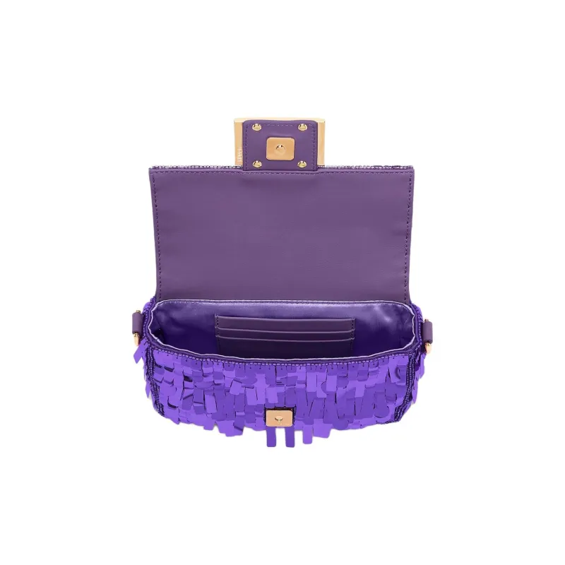 FENDI Baguette Sequins One Shoulder Handbag Mini Women's Purple-3