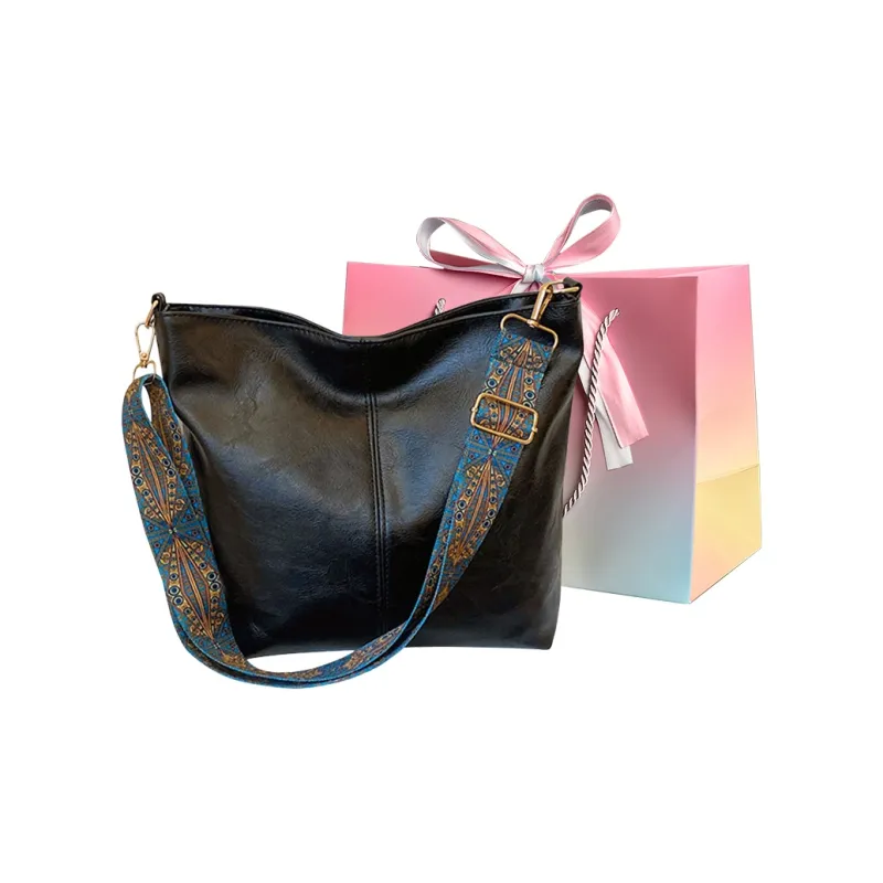 Yalu PU Tote Bag, Shopping Bag, Shoulder Bag Unisex Black/Ecru-0