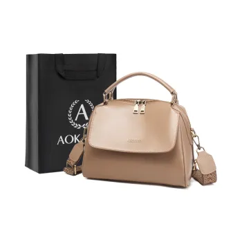 AOKANG Cow Leather Shoulder Bag, Pillow Bag, Handbag Large Size Women's Cream Apricot/Classic Black/Caramel Brown