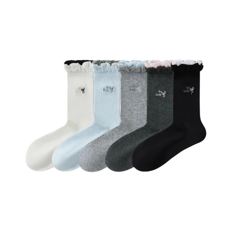 Temooues Mid Calf Socks Women's Combo Set-11