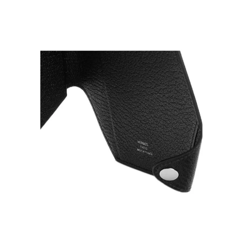 HERMES Clochette Mysore Goat Skin Card Holder Wallet Men's Noir Black-4
