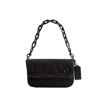 COACH Charter Denim Shoulder Bag Small Size Men's Washed Black