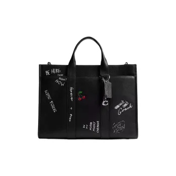 COACH Litchi Grain Leather Tote Bag, Shopping Bag, Shoulder Bag, Handbag Large Size Men's Black