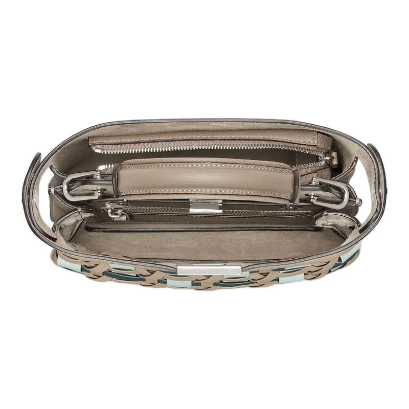 FENDI Peekaboo Calfskin One Shoulder Handbag Small Size Women's Dove Gray With Multicolor-4