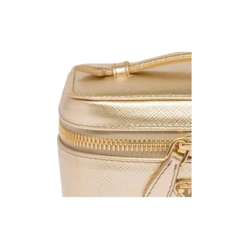 PRADA Leather Handbag Makeup Bag Women's Platinum-4