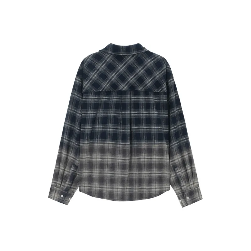 UNVESNO Long Sleeved Shirts Unisex Midnight Blue Plaid-1