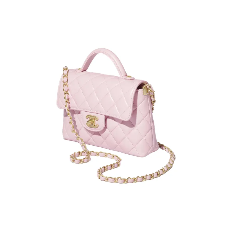 CHANEL Sheepskin Shoulder Bag, Crossbody Bag, Handbag Small Size Women's Light Pink-2