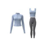 Gray Lake Blue Coat+Gray Lake Blue Tank Top+Limestone Ankle-Length Pants