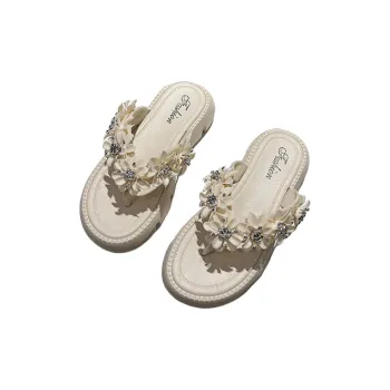 ECAC Summer Fairy Flip Flops For Women's Cute Floral Slip Resistant Soft Sole Outdoor Fashion Casual Beach Sandals