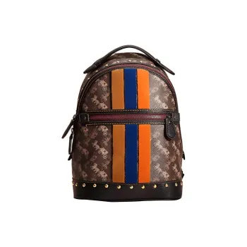 COACH Barrow Printed Coated Canvas With Polished Pebbled Leather Backpack Medium Size Women's Brown Black