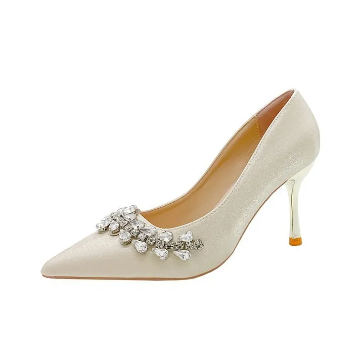 BIGTREE Slim Heel High Heels Women's Champagne-2
