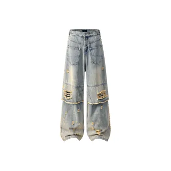 WELTER EXPERIMENT Fashion Versatile Jeans Unisex Vintage Blue Tone