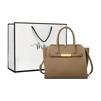 MILLIE'S Cow Leather Birkin Bag, Shoulder Bag, Crossbody Bag, Handbag Regular Women's Khaki
