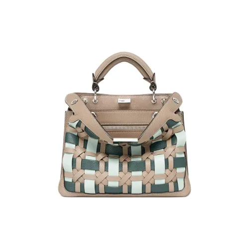 FENDI Peekaboo Calfskin One Shoulder Handbag Small Size Women's Dove Gray With Multicolor