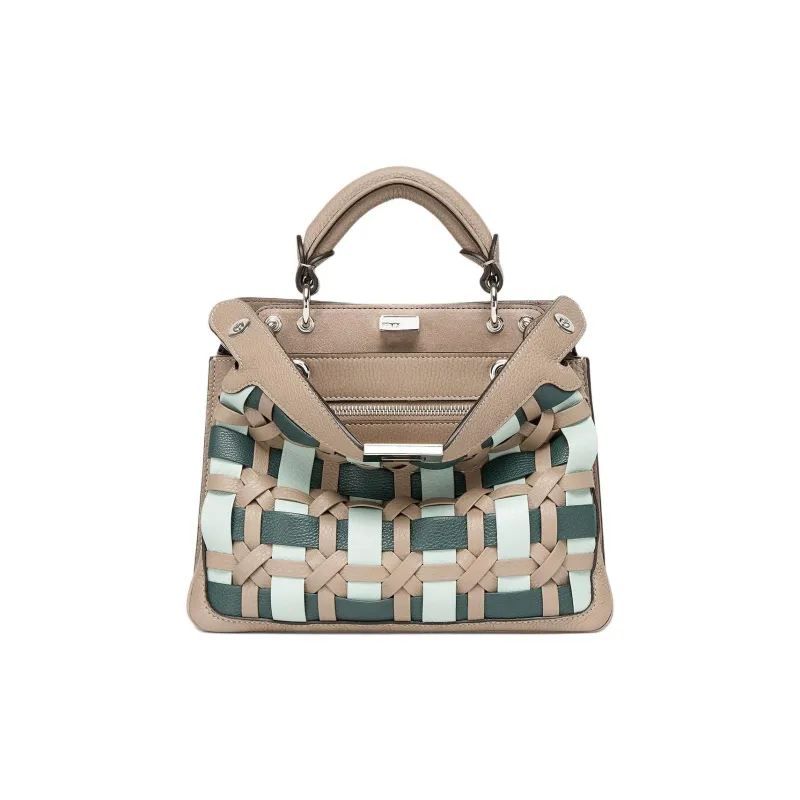 FENDI Peekaboo Calfskin One Shoulder Handbag Small Size Women's Dove Gray With Multicolor-0