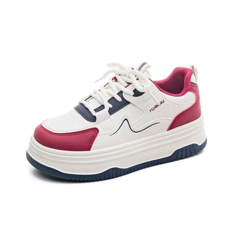 HUANQIU Anti Slip And Wear Resistant Height Increasing Low Top Skateboard Shoes Women's White Blue Red-1