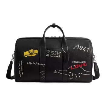 COACH Duffle Leather Travel Bag Men's Black