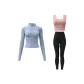 Gray Lake Blue Coat+Barbie Pink Tank Top+Starburst Black Ankle-Length Pants