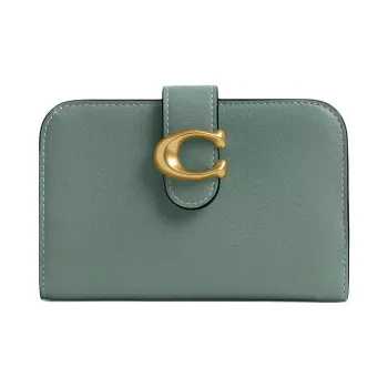 COACH Tabby Grained Leather Wallet Mini Women's Brass Stacked Sage Green
