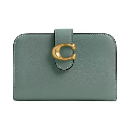 COACH Tabby Grained Leather Wallet Mini Women's Brass Stacked Sage Green