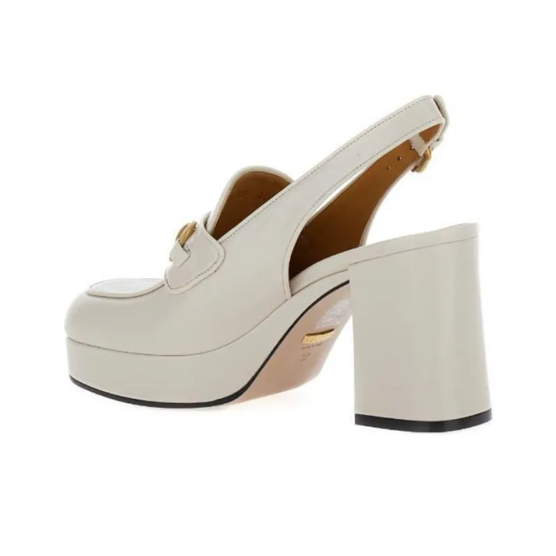 GUCCI Block Heel High Heels 9cm Women's White-3