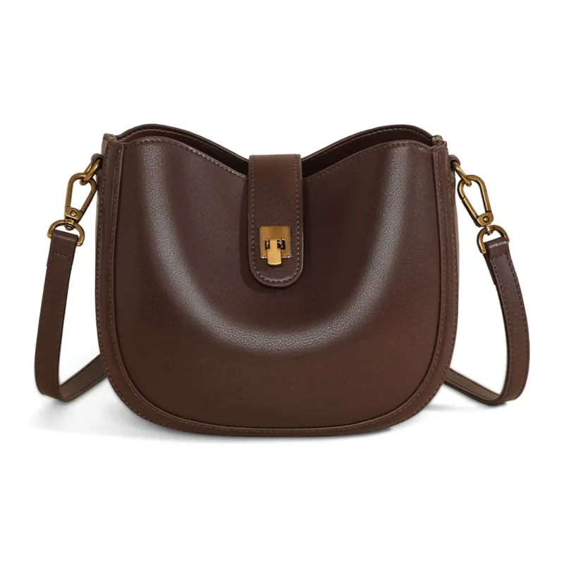 COMELY Cow Leather Shoulder Bag Crossbody Bag Women's Coffee-3
