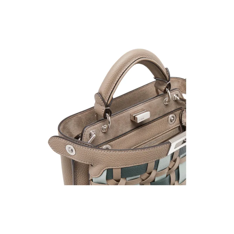 FENDI Peekaboo Calfskin One Shoulder Handbag Small Size Women's Dove Gray With Multicolor-5