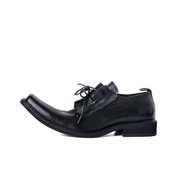 HUANXIANGZHE Square Toe Derby Shoes With Raised Toe, Genuine Leather Casual Leather Shoes Men's Black