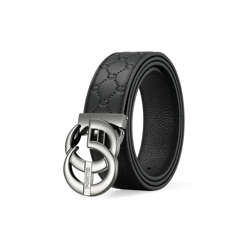 FORTEI Cow Leather Trendy Fashion Automatic Buckle Belt Men's Gunmetal Width 3.8cm Gift Box Set-0