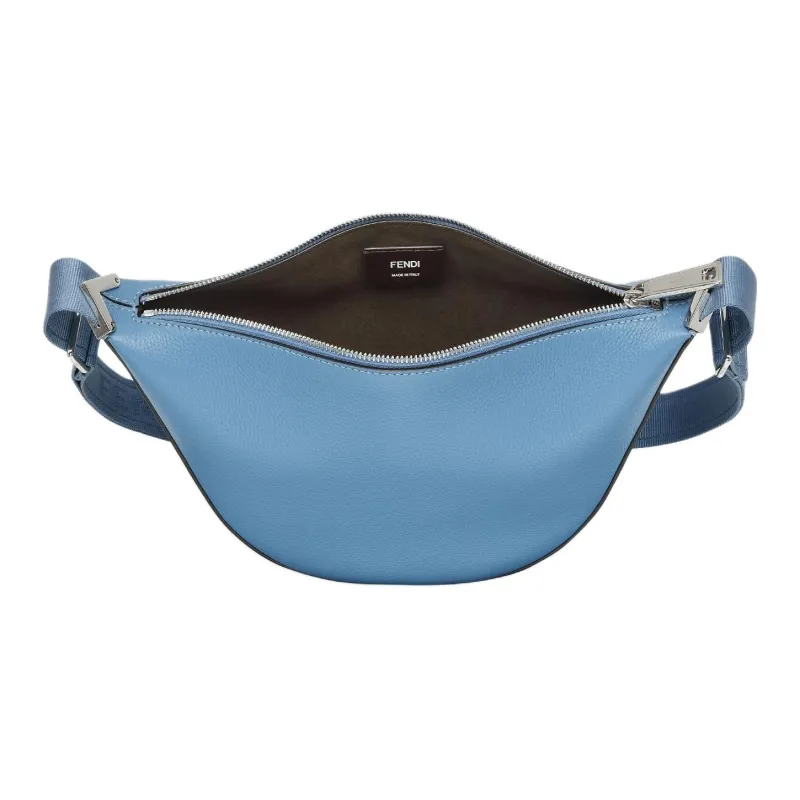 FENDI ROMA Leather Crescent Bag Shoulder Bag Trumpets Women's Blue-3