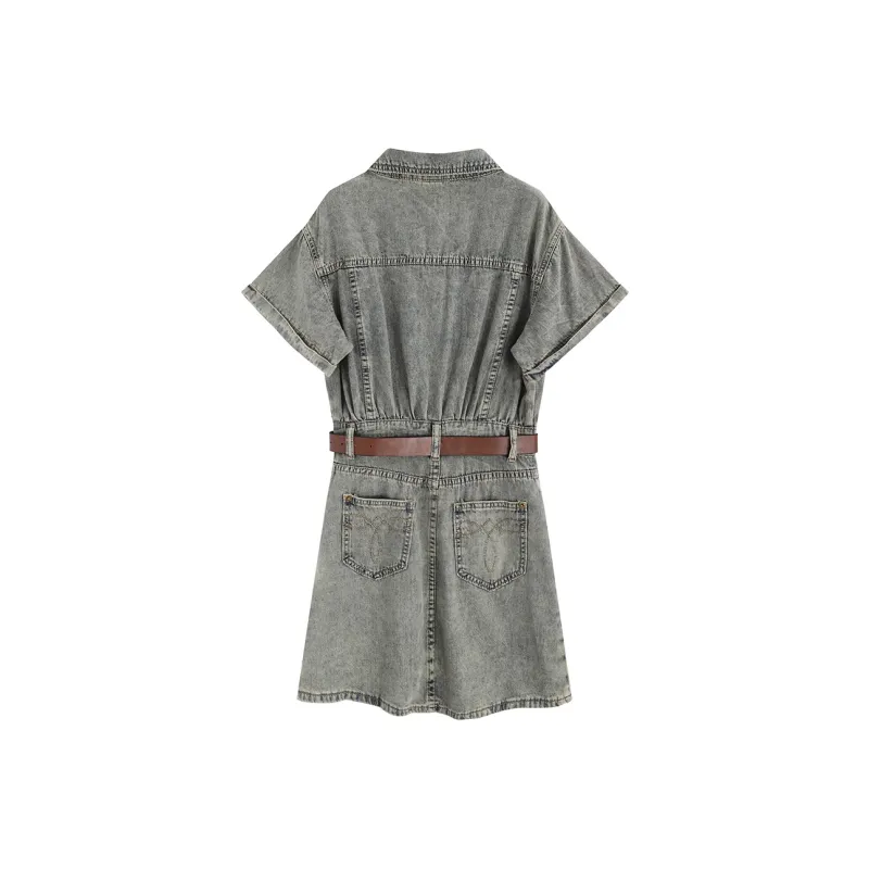 DGMZ Short Sleeved Dresses Women's Vintage Blue-1