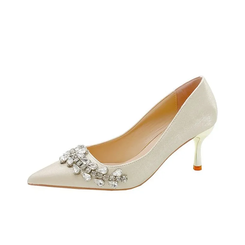 BIGTREE Slim Heel High Heels Women's Champagne-0