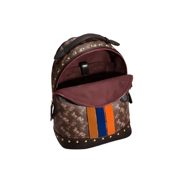 COACH Barrow Printed Coated Canvas With Polished Pebbled Leather Backpack Medium Size Women's Brown Black-2