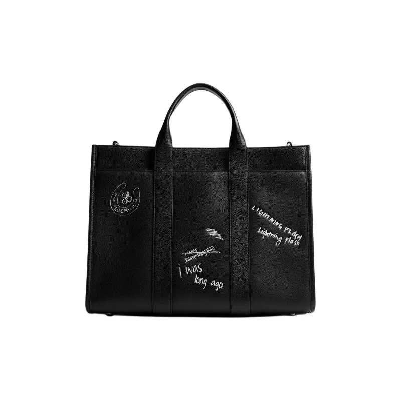 COACH Litchi Grain Leather Tote Bag, Shopping Bag, Shoulder Bag, Handbag Tubas Men's Black-2