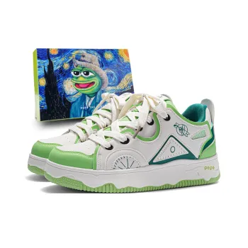 Pepe The Frog Skateboard Shoes Unisex Low Top Ecru/Classic Black White/White Green