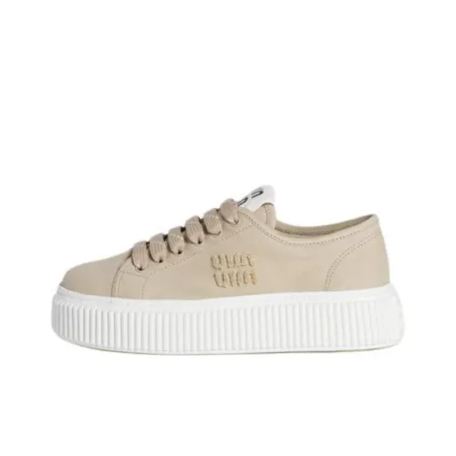 MIU MIU 520 Capsule Collection Low Top Skateboard Shoes Women's Beige Yellow